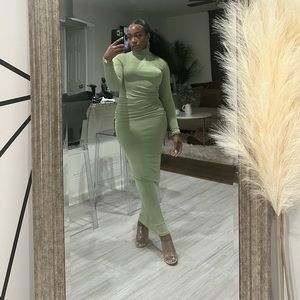 Mock neck sage long sleeve dress